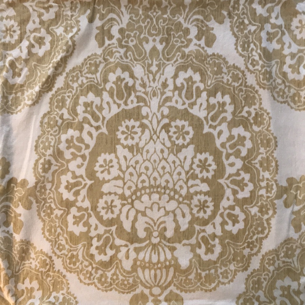 3 Pottery Barn Linen Cotton Damask Print Throw Pillow Covers Golden Tan & Ivory